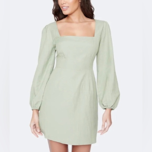 Lost + Wander Sage Green Emilia Mini Dress Linen Blend Sz L - Picture 1 of 14